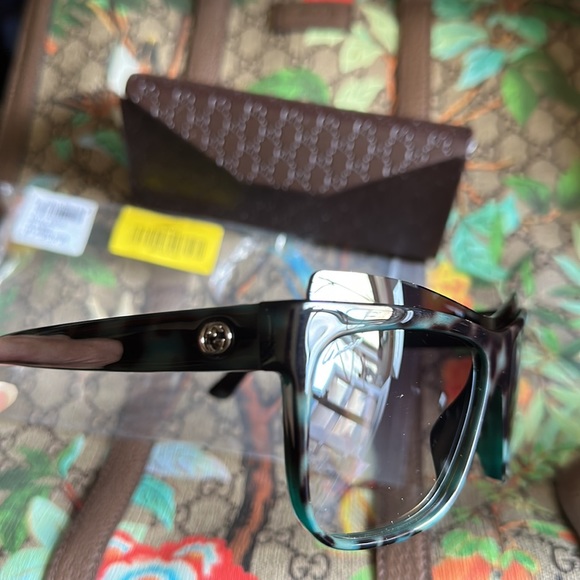 NEW GUCCI DOUBLE GG SUNGLASSES FRAME EYEBROW MASK BLUE TORTOISE 3782 TEAL BROWN - Picture 7 of 16